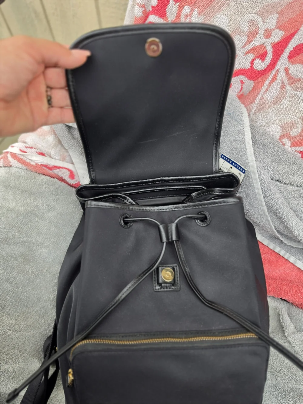 Ralph Lauren Black RL Logo Drawstring Backpack